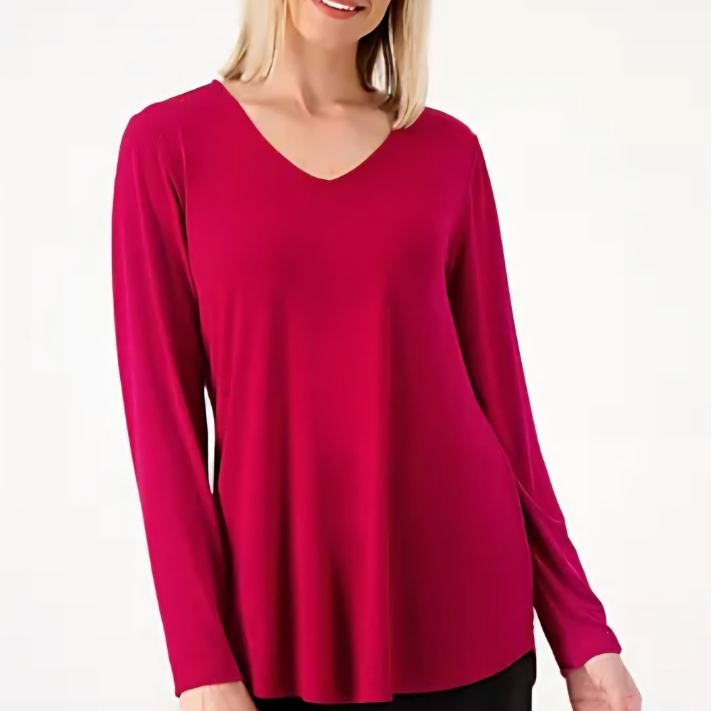 Susan Graver Red Long Sleeve Blouse Relaxed Fit
